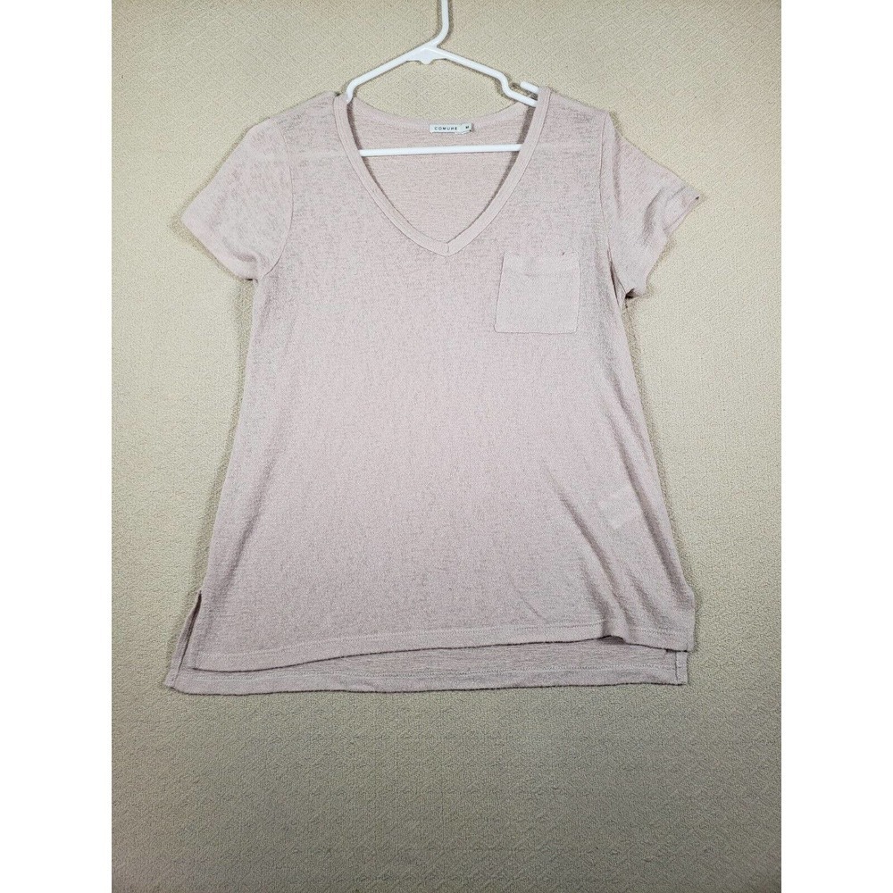 Comune Shirt‎ Womens Large L Rayon Blend V Neck Stretch Sheer Beathable Pink EUC